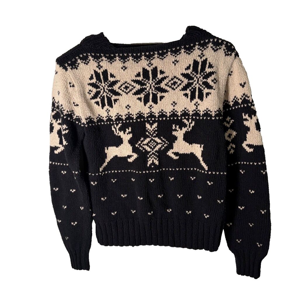 Polo Sport Ralph Lauren Sweater Women's Large Pullover Cotton Knit Reindeer